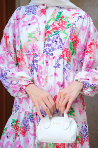 Şekil Desen Elbise Fuşya