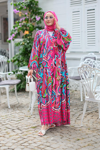 Şekil Desen Elbise Fuşya
