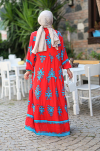 Şekil Desen Elbise  Kırmızı