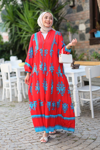 Şekil Desen Elbise  Kırmızı