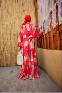 Şekil Desen Elbise Kırmızı