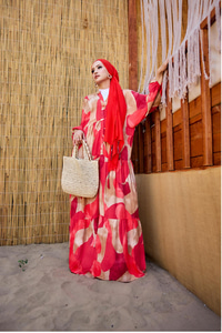 Şekil Desen Elbise Kırmızı