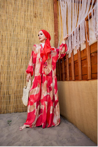 Şekil Desen Elbise Kırmızı