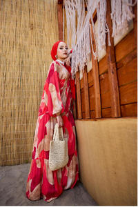 Şekil Desen Elbise Kırmızı