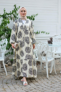 Şekil Desen Elbise Krem