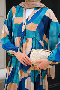 Şekil Desen Elbise Mavi