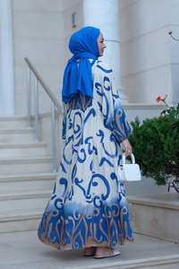 Şekil Desen Elbise Mavi