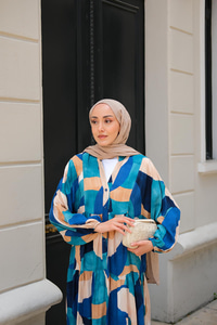 Şekil Desen Elbise Mavi