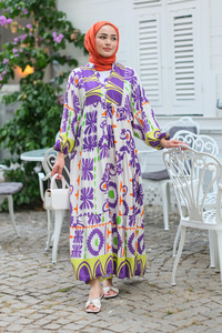 Şekil Desen Elbise Mor