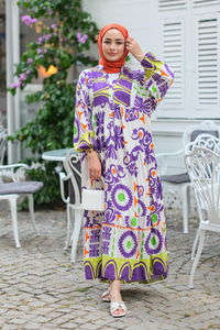 Şekil Desen Elbise Mor
