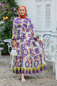 Şekil Desen Elbise Mor