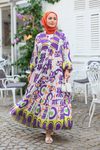 Şekil Desen Elbise Mor