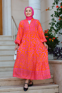 Şekil Desen Elbise Pembe