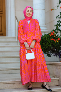 Şekil Desen Elbise Pembe