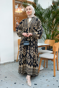 Şekil Desen Elbise  Siyah