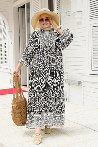 Şekil Desen Elbise Siyah