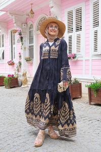 Şekil Desen Elbise Siyah