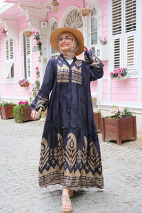 Şekil Desen Elbise Siyah