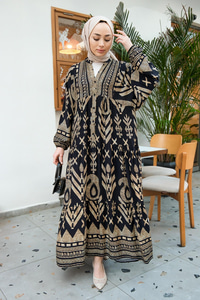 Şekil Desen Elbise  Siyah