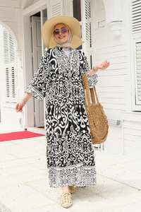 Şekil Desen Elbise Siyah