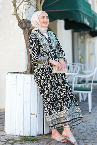 Şekil Desen Elbise Siyah