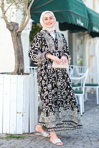 Şekil Desen Elbise Siyah