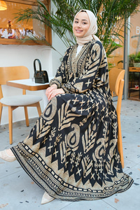 Şekil Desen Elbise  Siyah
