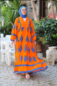 Şekil Desen Elbise  Turuncu