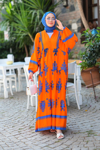 Şekil Desen Elbise  Turuncu