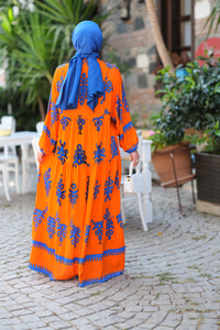 Şekil Desen Elbise  Turuncu