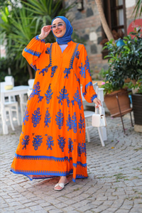 Şekil Desen Elbise  Turuncu
