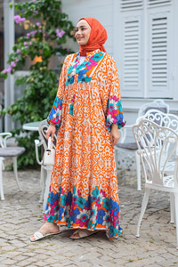 Şekil Desen Elbise Turuncu