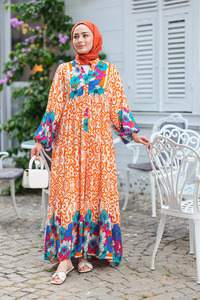 Şekil Desen Elbise Turuncu