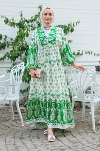 Şekil Desen Elbise Yeşil