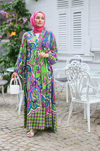 Şekil Desen Elbise Yeşil