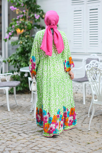 Şekil Desen Elbise Yeşil