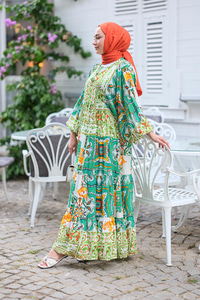 Şekil Desen Elbise Yeşil