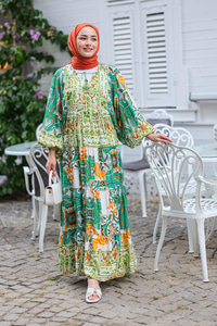 Şekil Desen Elbise Yeşil