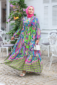 Şekil Desen Elbise Yeşil