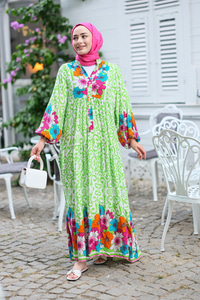 Şekil Desen Elbise Yeşil