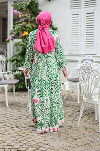 Şekil Desen Elbise Yeşil