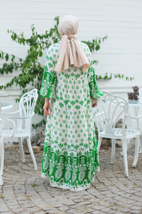 Şekil Desen Elbise Yeşil