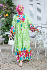 Şekil Desen Elbise Yeşil