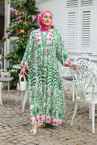 Şekil Desen Elbise Yeşil