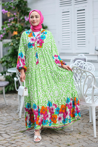 Şekil Desen Elbise Yeşil