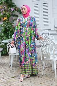 Şekil Desen Elbise Yeşil