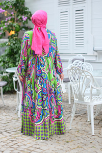 Şekil Desen Elbise Yeşil