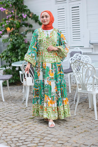 Şekil Desen Elbise Yeşil