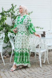 Şekil Desen Elbise Yeşil