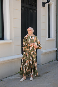 Şekil Desen Elbise Yeşil